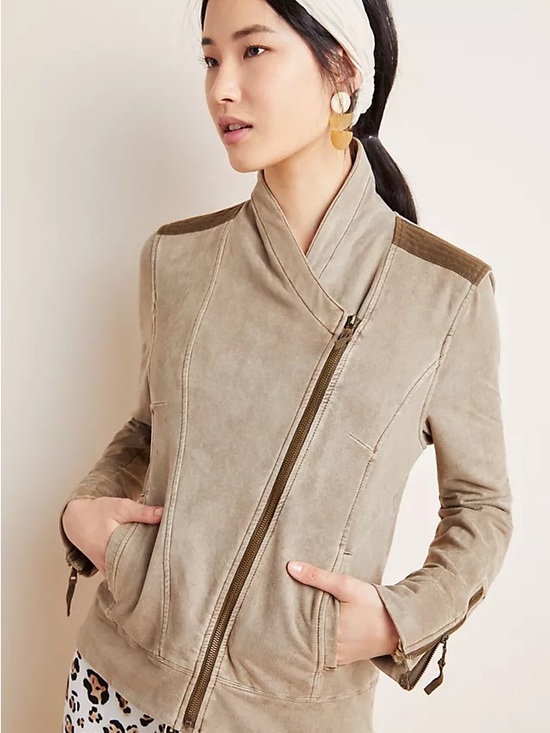 Anthropologie Jackets & Blazers - Anthropologie Women’s Suede Asymmetrical Zip Terry Jacket - Taupe